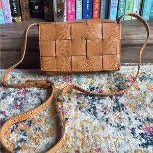 Small Tan Woven Leather Crossbody Bag